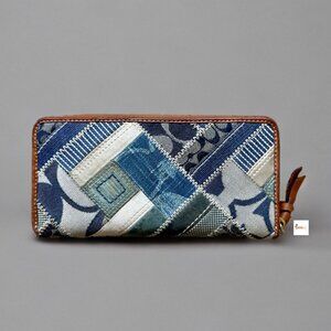 Coach Blue Denim Patchwork Zip Around Long Wallet